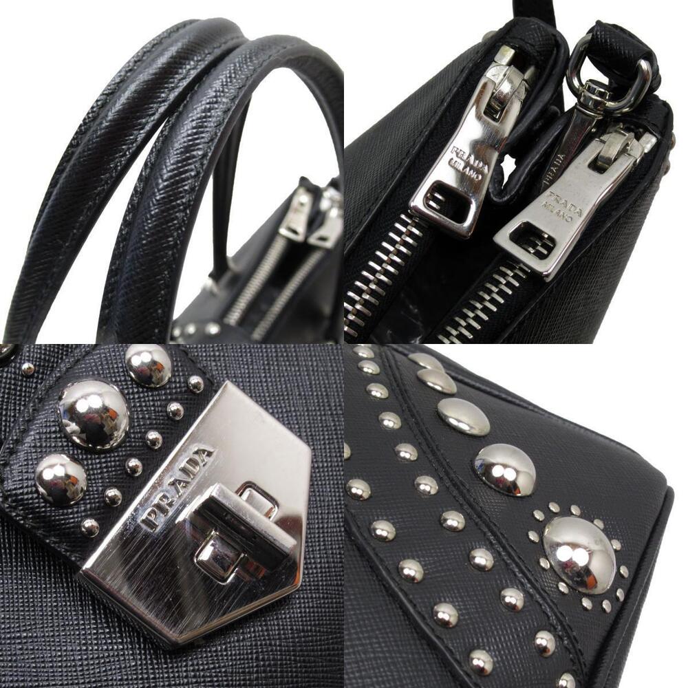 Prada 2way Shoulder Bag studs leather metal black silver - Picture 3 of 5